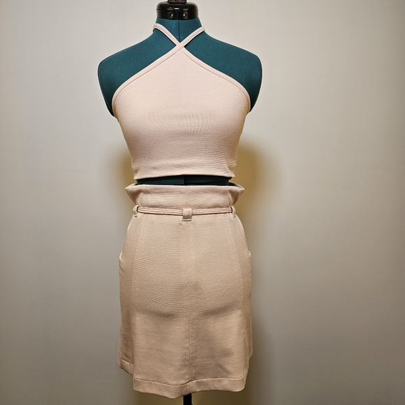 Ballerina pink stretch knit high waisted mini skirt set with halter top S US - Picture 2 of 5